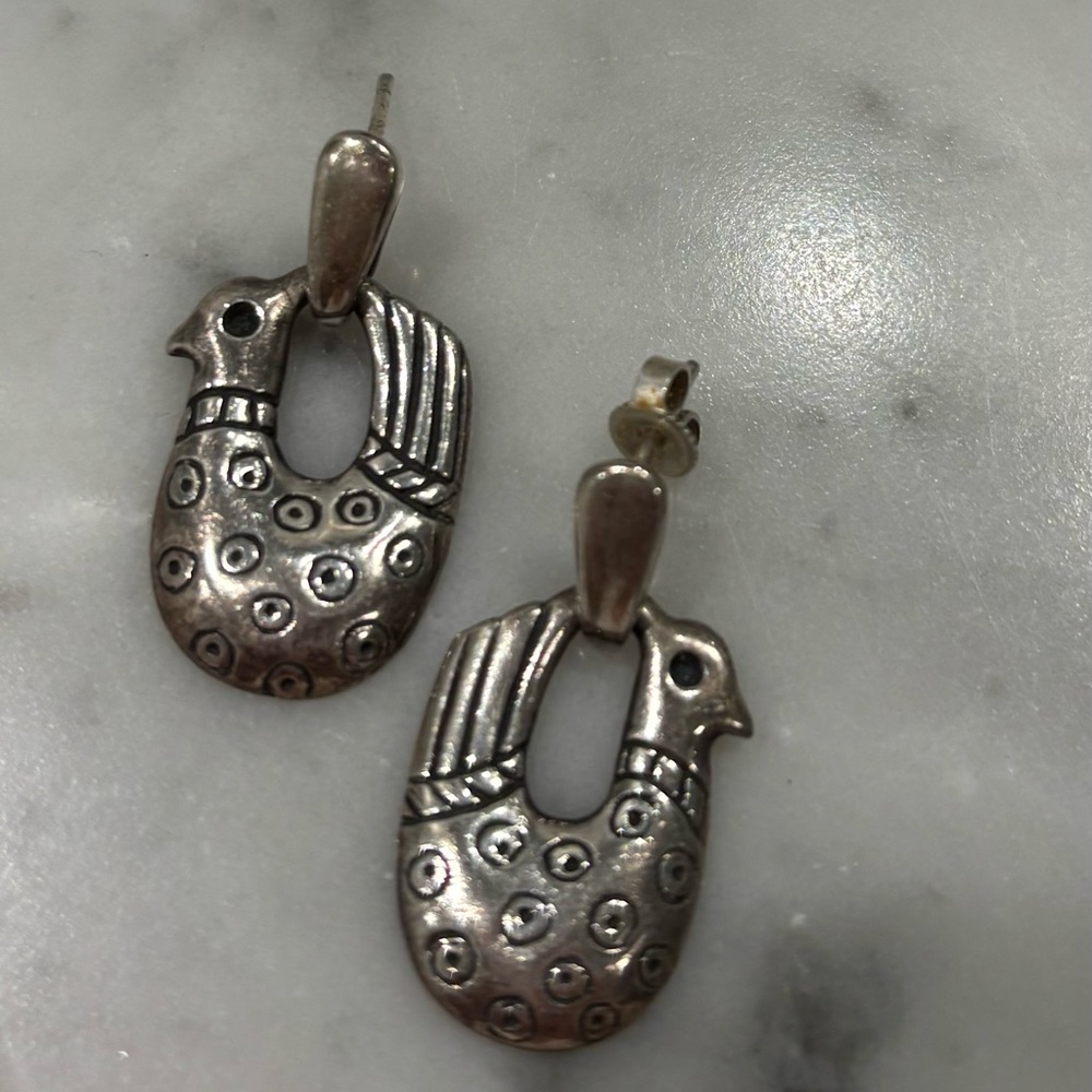 James Avery Silver Bird Motif Earrings Peacock